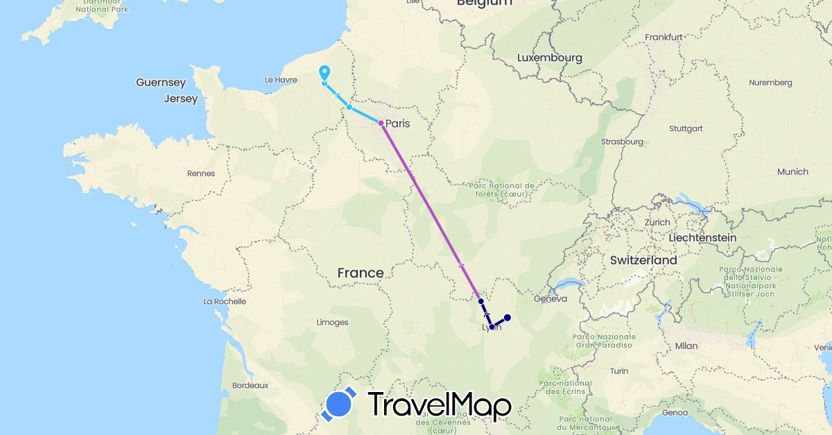 TravelMap itinerary: driving, train, boat in France (Europe)
