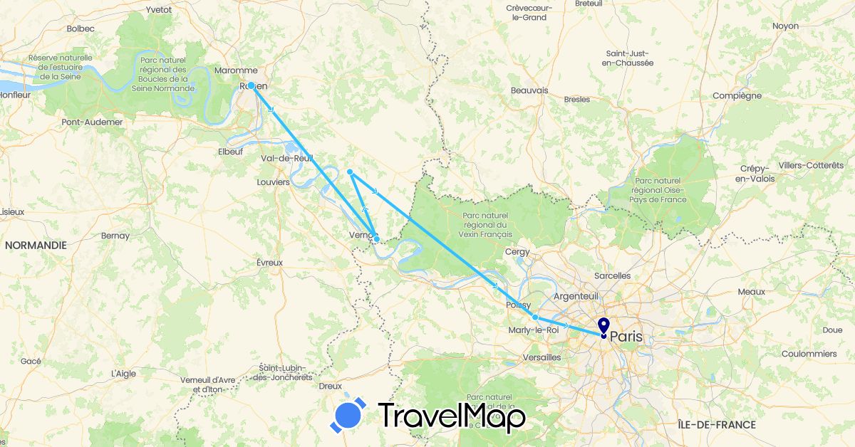 TravelMap itinerary: driving, boat in France (Europe)