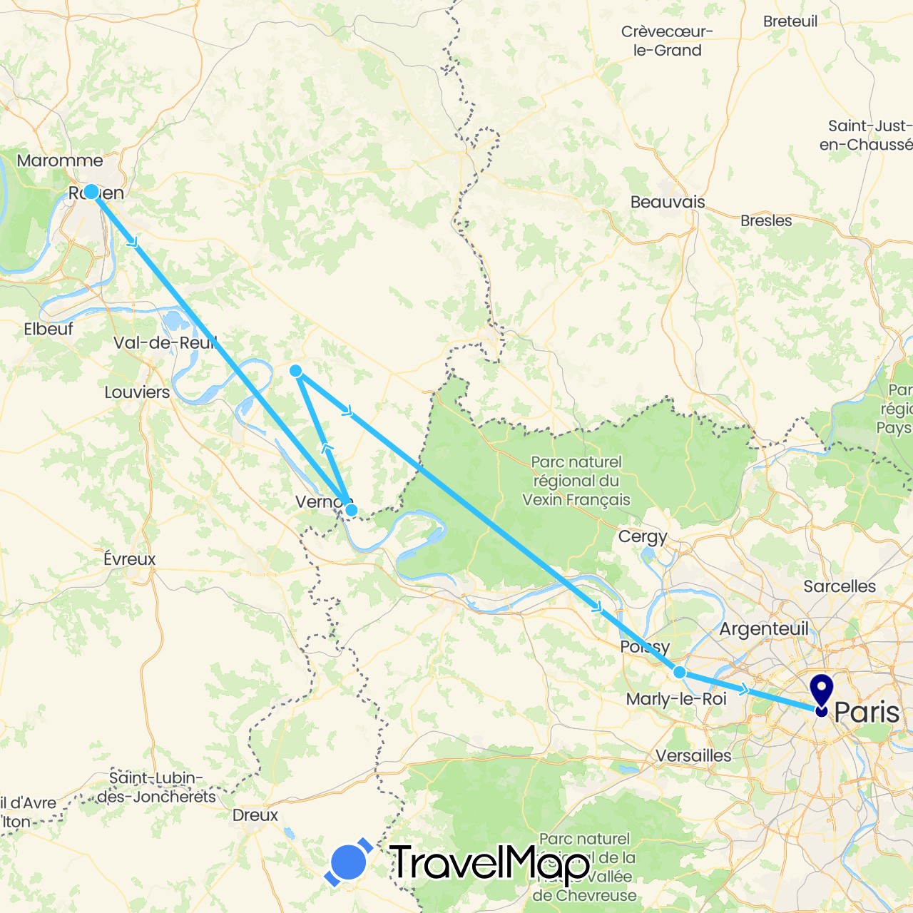 TravelMap itinerary: driving, boat in France (Europe)