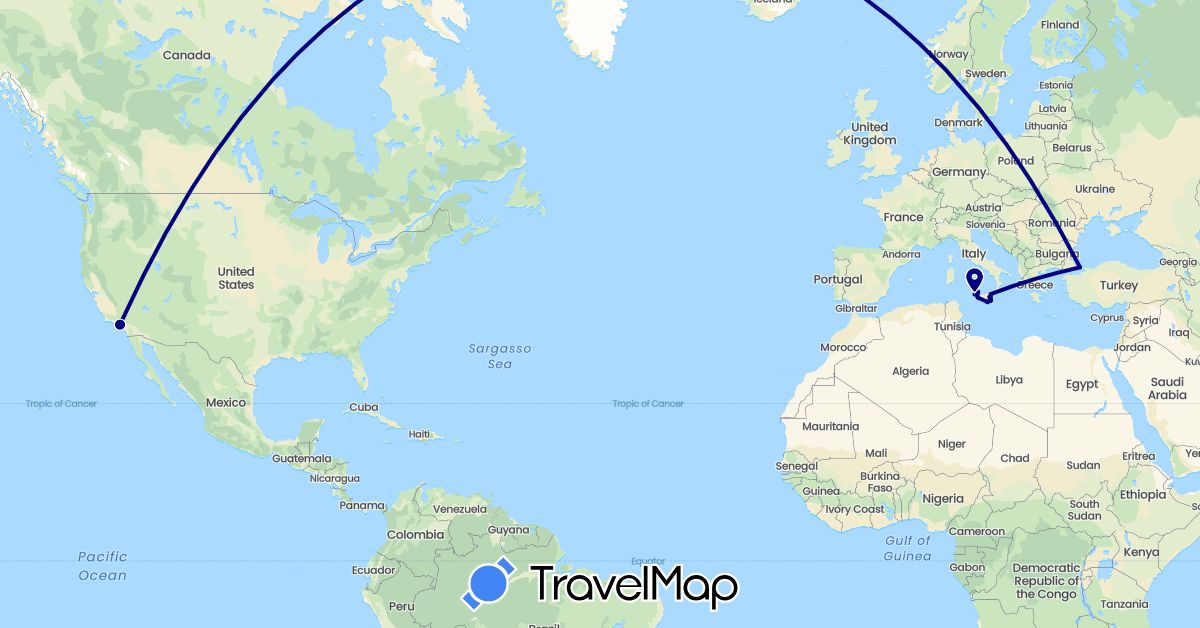 TravelMap itinerary: driving in Italy, Turkey, United States (Asia, Europe, North America)